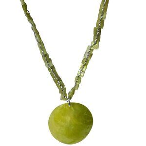 Boho Green Shell Pendant Necklace Square Beaded Chain Retro Fashion Jewelry